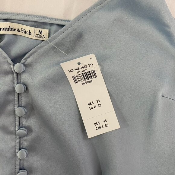 Abercrombie & Fitch Light Blue Satin Button Up Bodysuit Thong back Size Medium - Picture 11 of 16